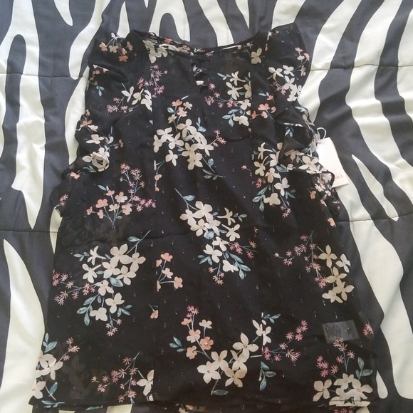 Candie's flutter sleeve floral top blouse tee shirt sheer black xsmall - Picture 5 of 7